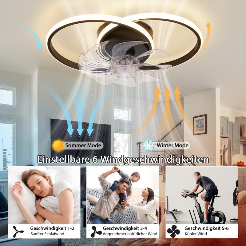 LED Ceiling Fan With Lighting - 36W Quiet Ceiling Lamp With Fan And Remote Control 3 Color Temperature 6-Speed ??Living Room Ceiling Fans With Light for Bedroom Kitchen