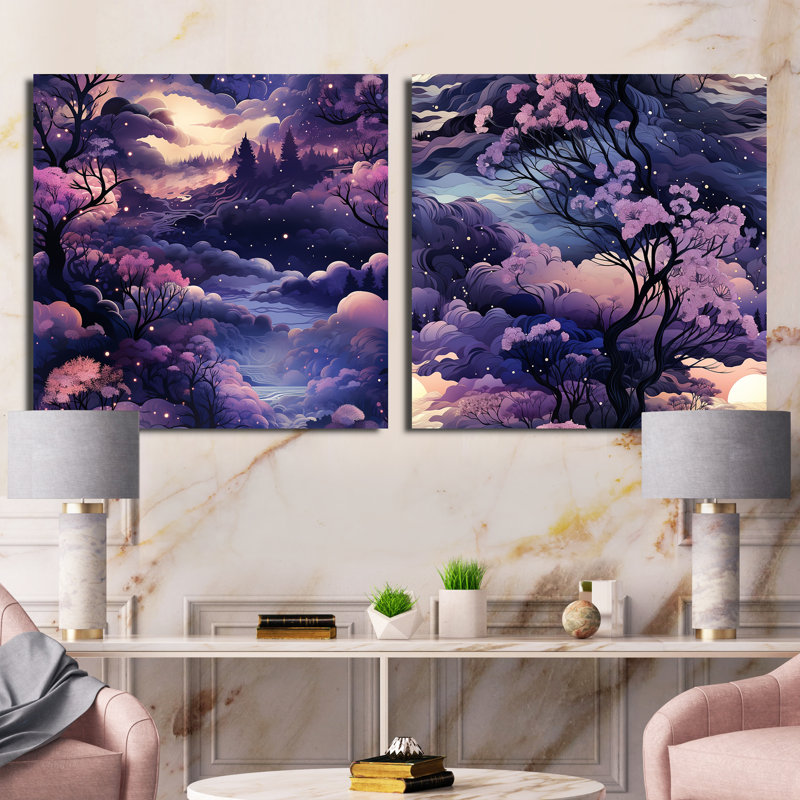 Espey - ensemble de 2 collages carrés forêt, H 36 po x l 73 po, Toile tendue