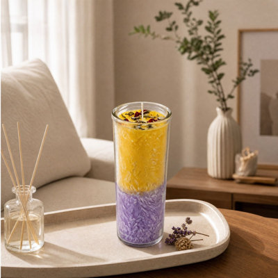 Ornement en céramique, bougie parfumée en verre à texture cristalline bicolore, chandelle rituelle en verre faite à la main avec fleurs séchées, décoration de chandelle de sorcière