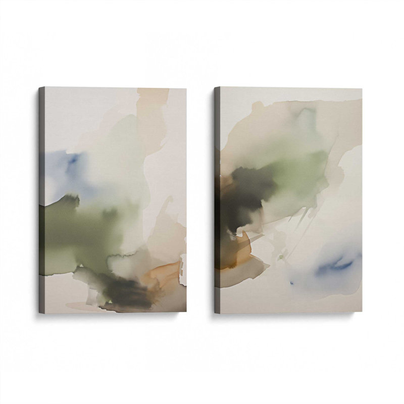 Tranquil Earth Reverie Set of 2 Canvas Prints in a Frame, 18" H x 24" W x 1.25" D, Wrapped Canvas