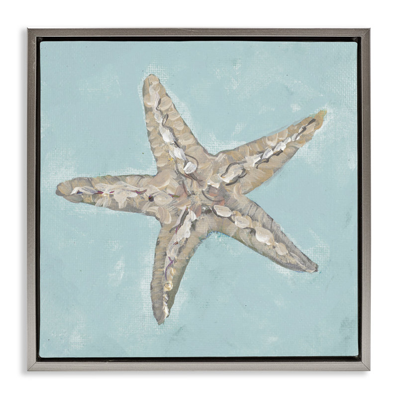 «Blue Starfish Impression» par Julie DeRice, Cadre flottant gris lustré, H 25 po x l 25 po