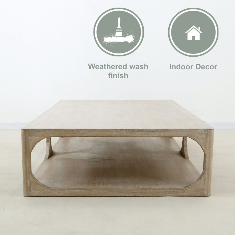 Peking Ming Revival Lily's Living Reclaimed Wood Coffee Table Weathered Whitewash, 16" H x 55" L x 33" W, Weathered Whitewash