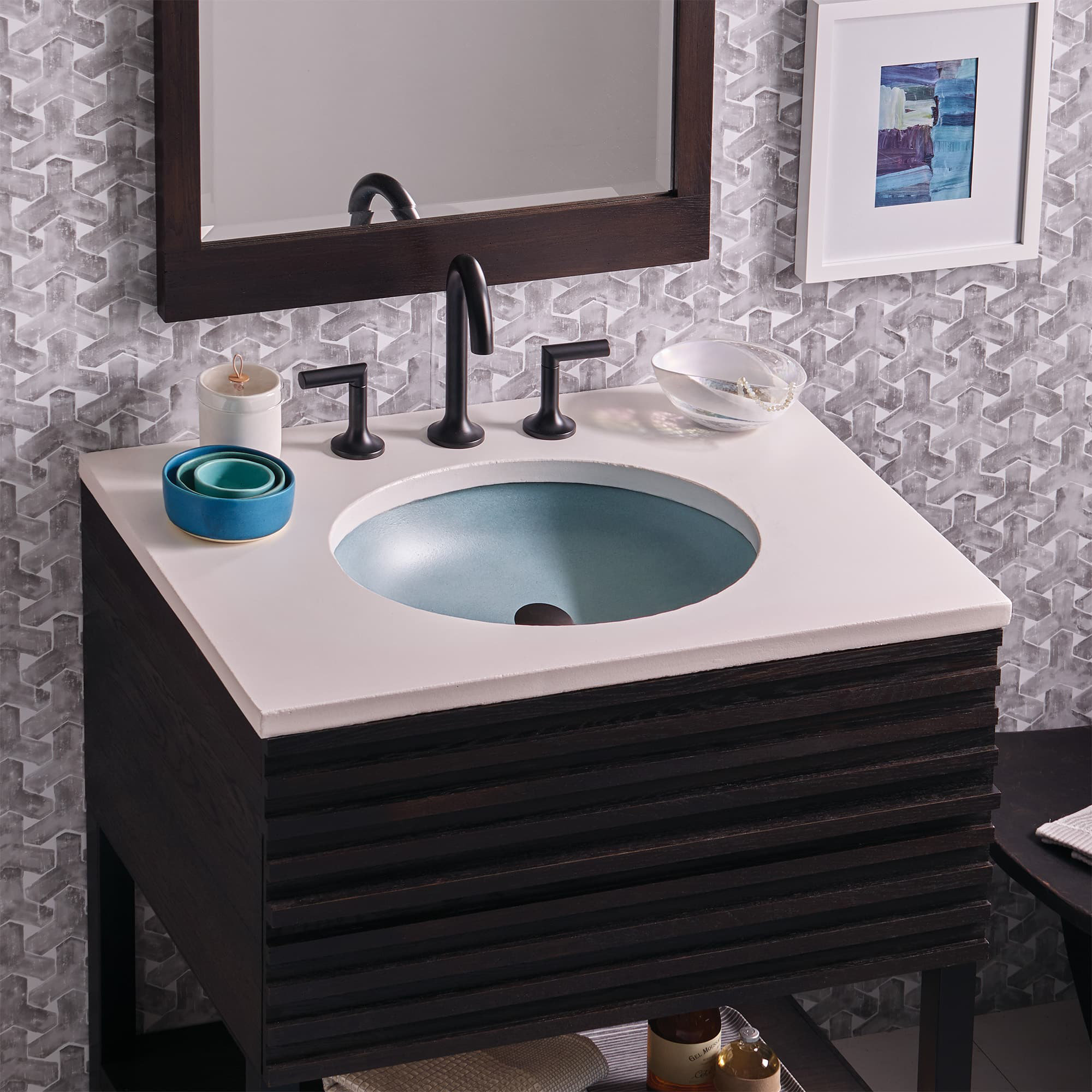 Tolosa NativeStone Concrete Oval Dual-Mount Bathroom Sink, Ocean