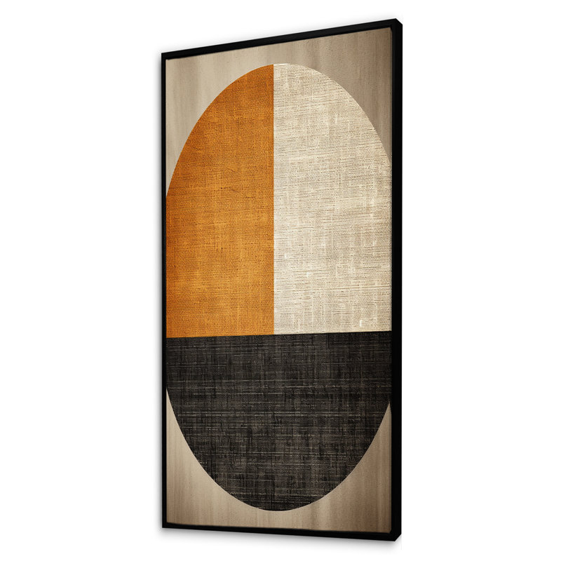 Formes géométriques orange et noires - Collages abstraits, art mural, Cadre flottant noir, H 60 po x l 28 po x P 1,5 po