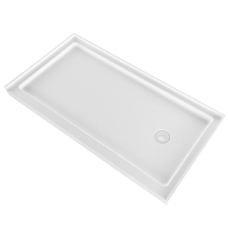 Bac à douche, base de douche à seuil simple L 60 po x l 30 po, base de douche rectangulaire en acrylique et PVC blanche, bases de bac de douche antidérapantes avec bonde et couvercle pour salle de bain, emplacement pour drain à droite