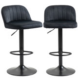 Homcom Adjustable Bar Stools Set Of 2, Velvet Counter Height Barstool, Upholstered Kitchen Stool With Swivel Seat, Steel Frame, Footrest For Kitchen Counter And Dining Room