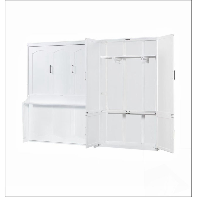 Grand lit escamotable mural avec placard, blanc, Blanc
