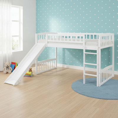 Lit mezzanine simple en bois massif avec glissoire et échelle pour chambre à coucher