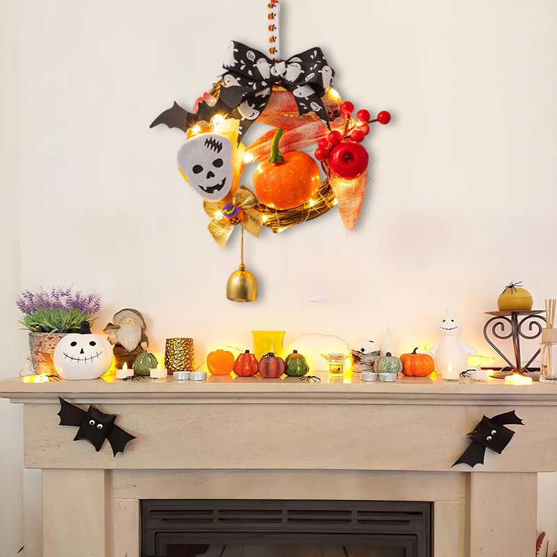 Couronne d'Halloween avec lumières Spooky Pumpkin Ghost, B