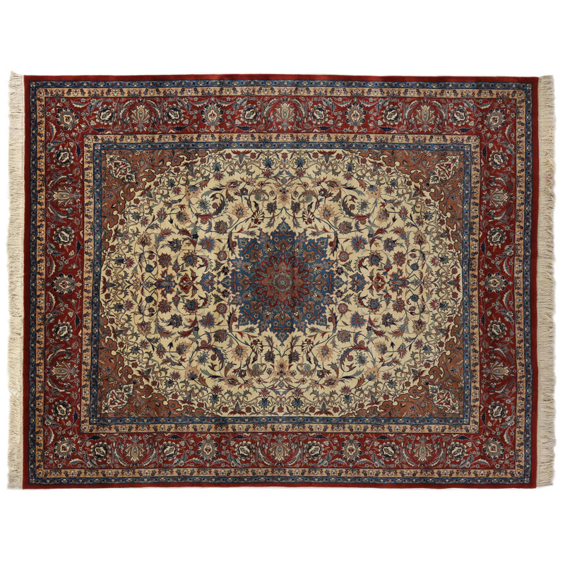 Handmade Red and Beige Wool Medallion Rectangular Area Rug