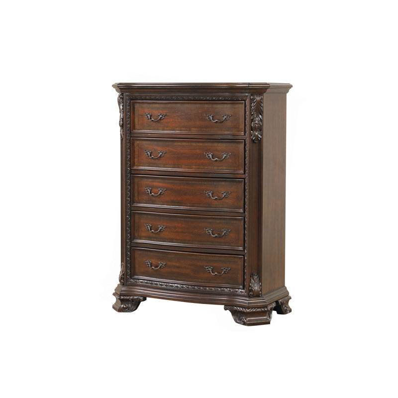Commode à 5 tiroirs de style traditionnel avec poignées de tiroir en métal en bois de noyer