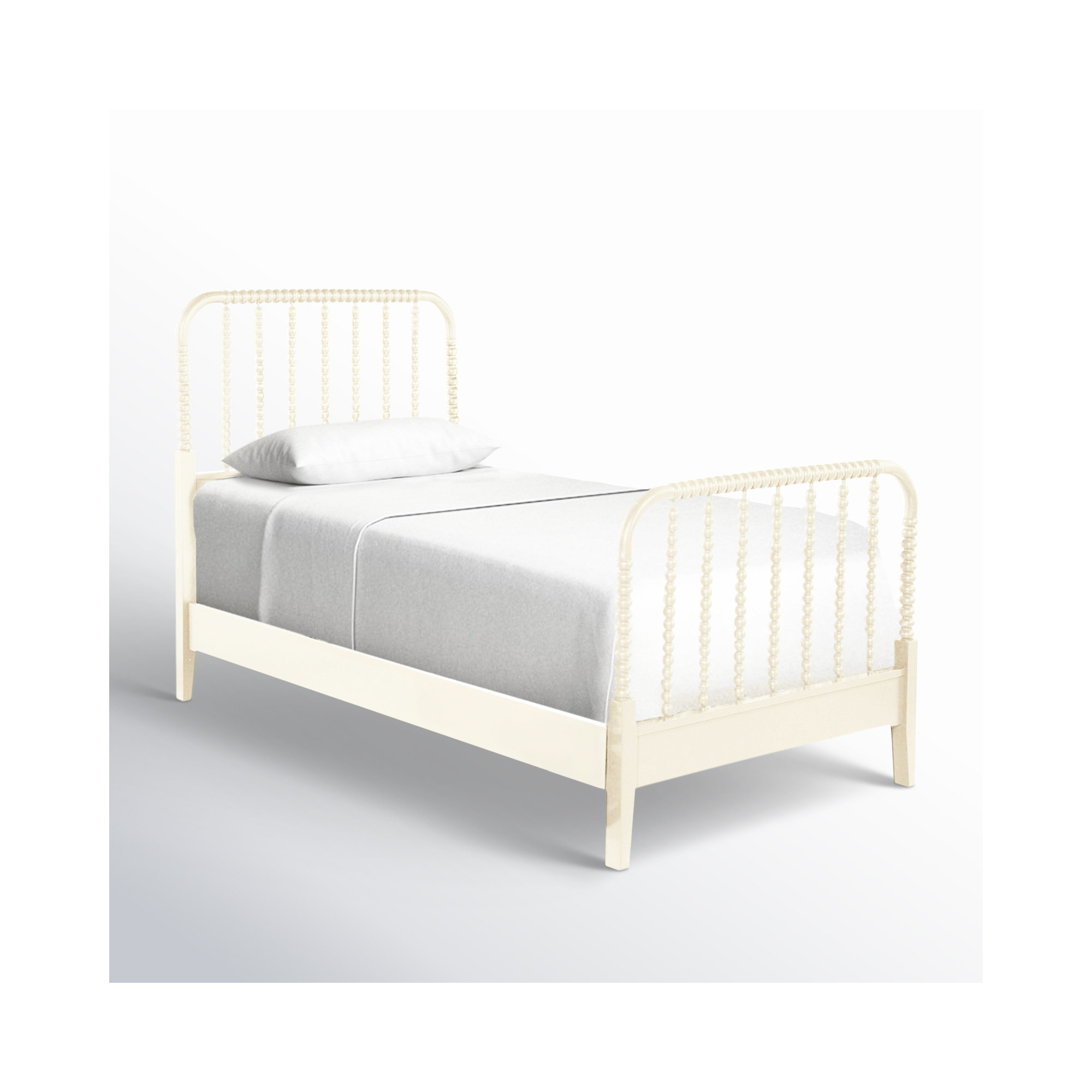 Louisa Solid Wood Spindle Bed, Twin, Antique Frost White