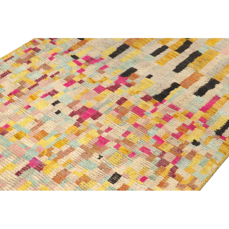 Moroccan Hand Knotted Geometric Area Rug, Rectangle 10' x 14'