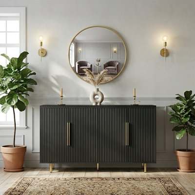 Modern 55" Sideboard Buffet Cabinet With Adjustable Shelves And Gold Metal Legs
