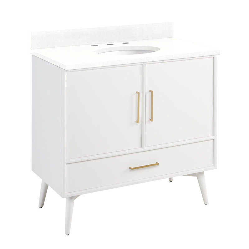 36" Novak Vanity with Undermount Sink - Bright White, 8” Centers, Feathered White Quartz