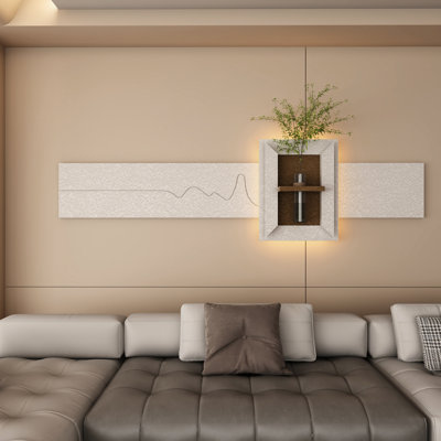 Décoration murale sculpture d'art 3D avec 3 lumières DEL réglables, plantes simulées et télécommande pour le couloir. , Vase en verre à DEL de 47,47 po de largeur, éclairage compatible pour chambre à coucher. Café - 13,33 po de profondeur