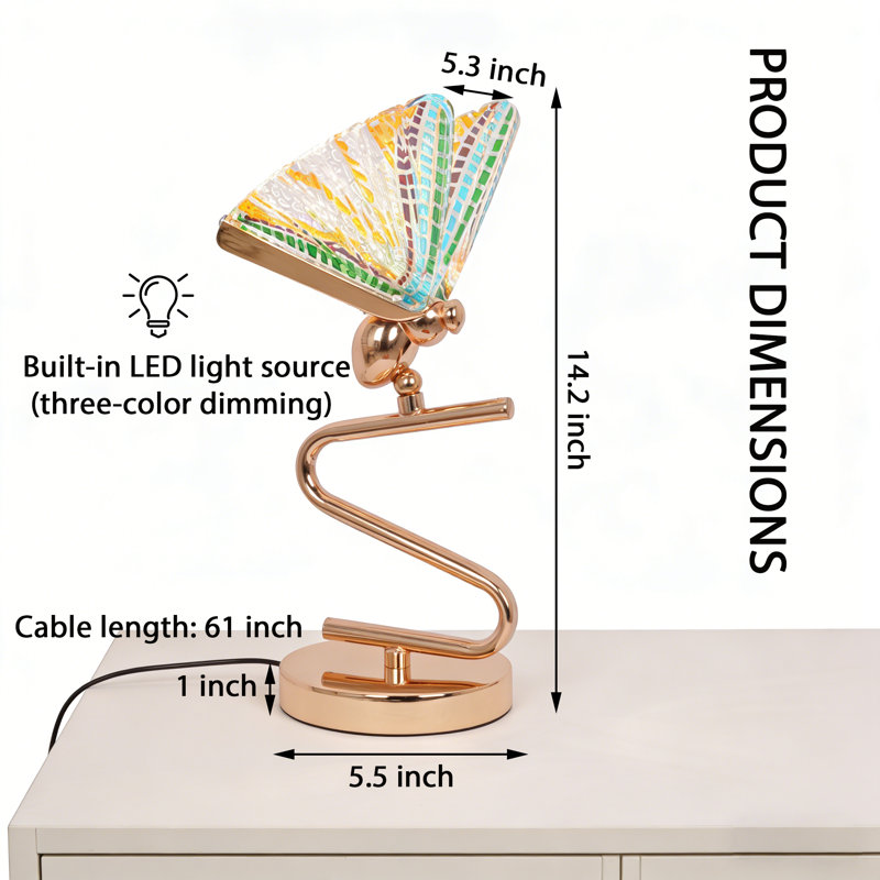 14.2" Colorful Butterfly Acrylic Table Lamp With Dimmable Led Light Source