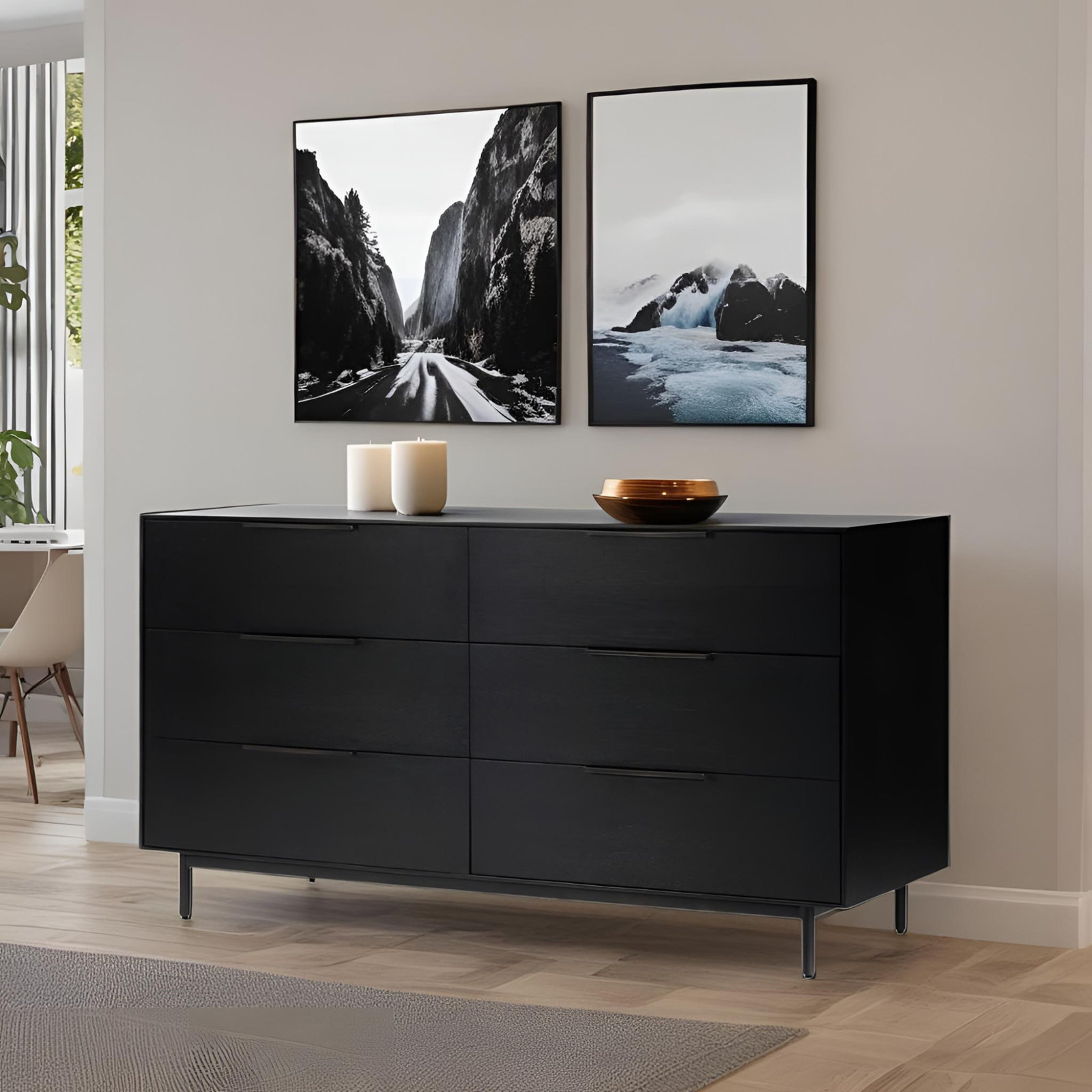 Ellis 60" Oak Dresser, Black