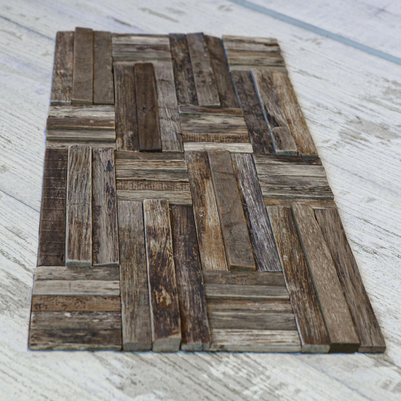 Reclaimed Boat Wood Natural Basketweave Mosaic Wall Tile