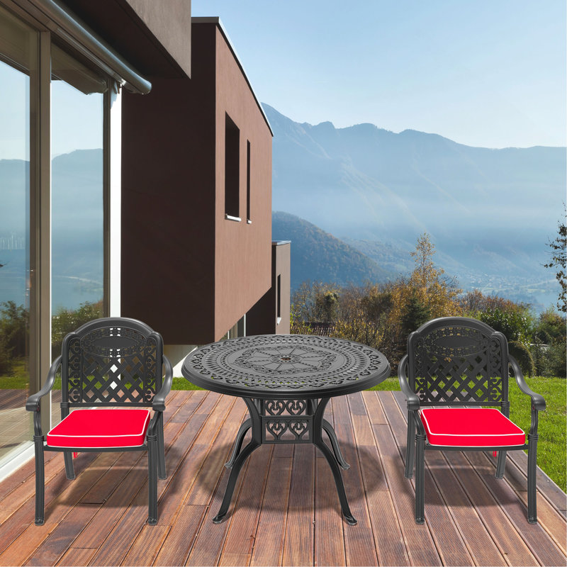 3-Piece Set Of Cast Aluminum Patio Furniture With Cushions, 2