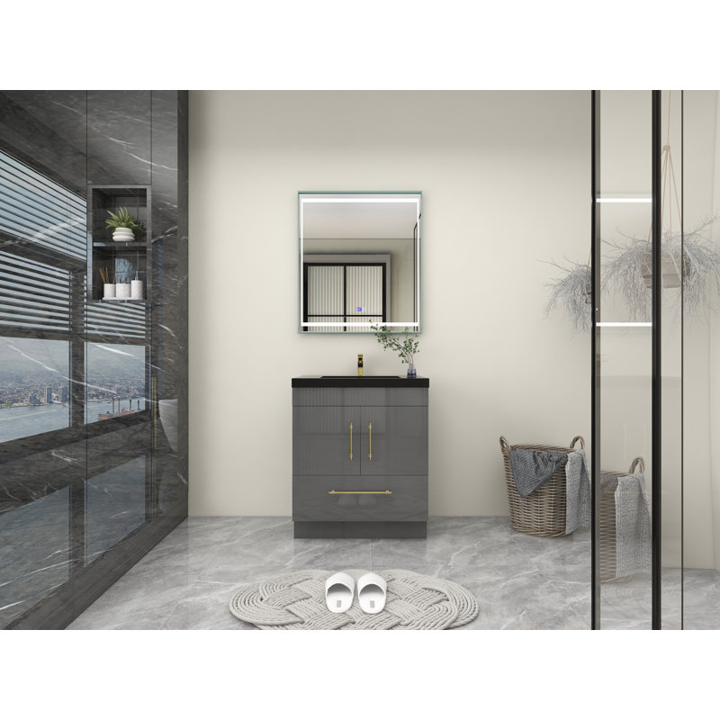 Ensemble de meuble-lavabo simple 30 po Camoni, Or mat, Gris ultrabrillant