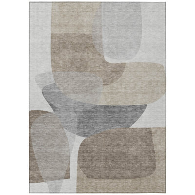 5' X 8' Taupe And Gray Abstract Washable Indoor Outdoor Area Rug