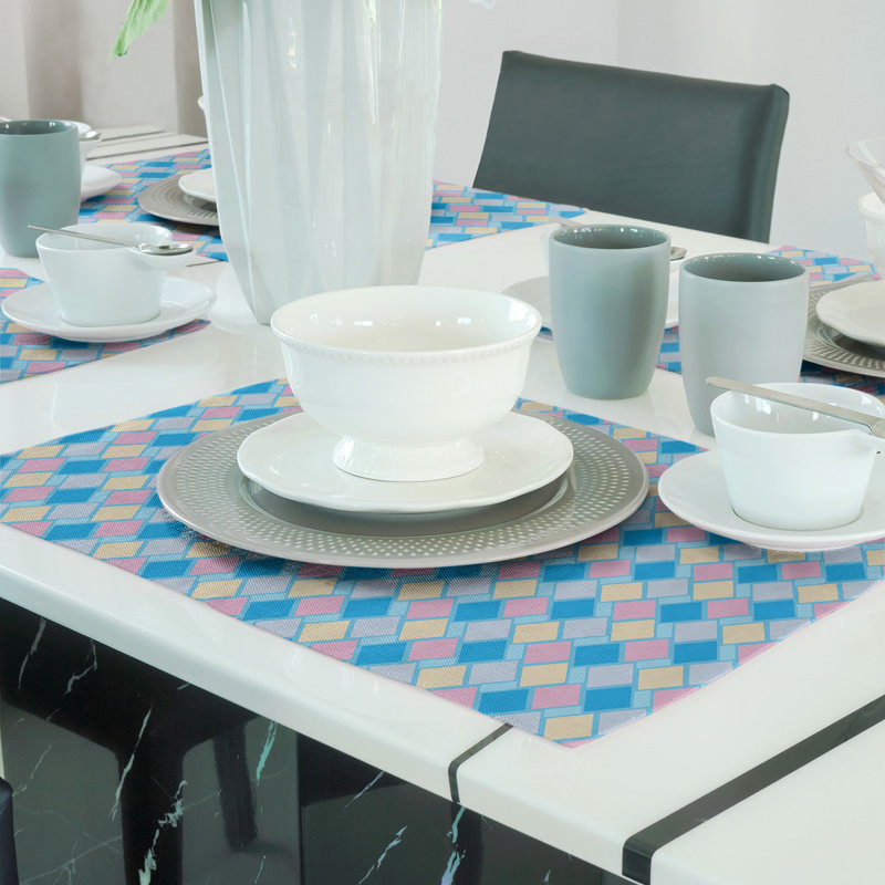 Napperon en coton 18 "Retro Diamonds, Bleu et pastel