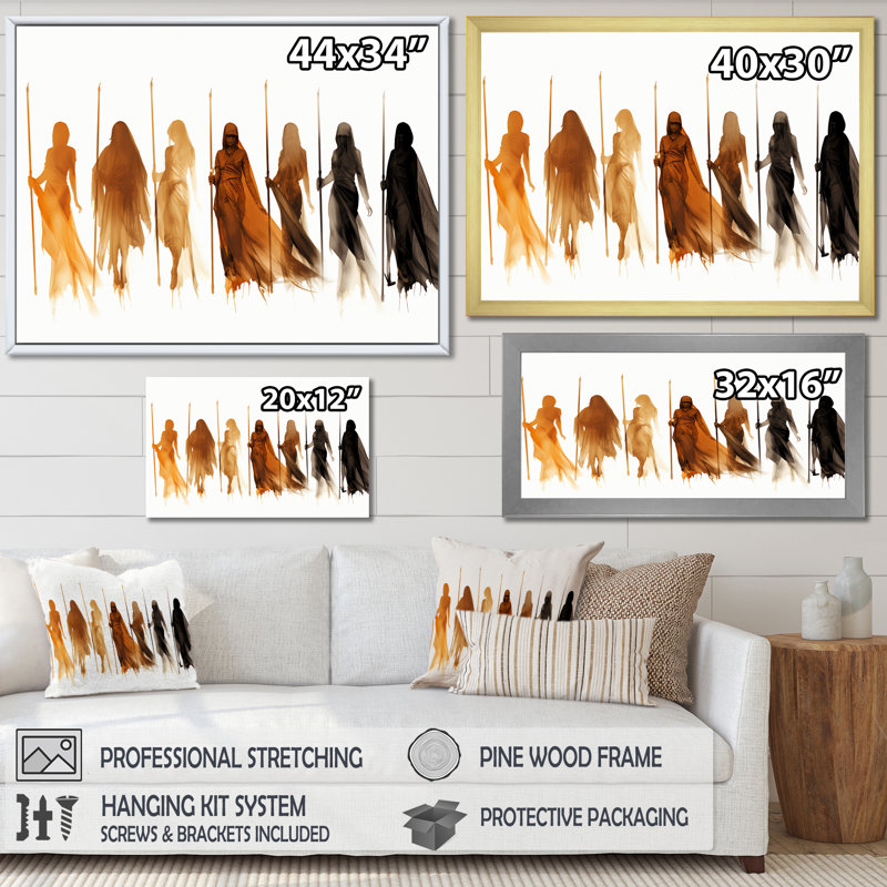 Orange African Somali Nomadic Tales II - African Tribal Framed Wall Art, White Closed Corner Framed, 16" H x 32" W x 1" D