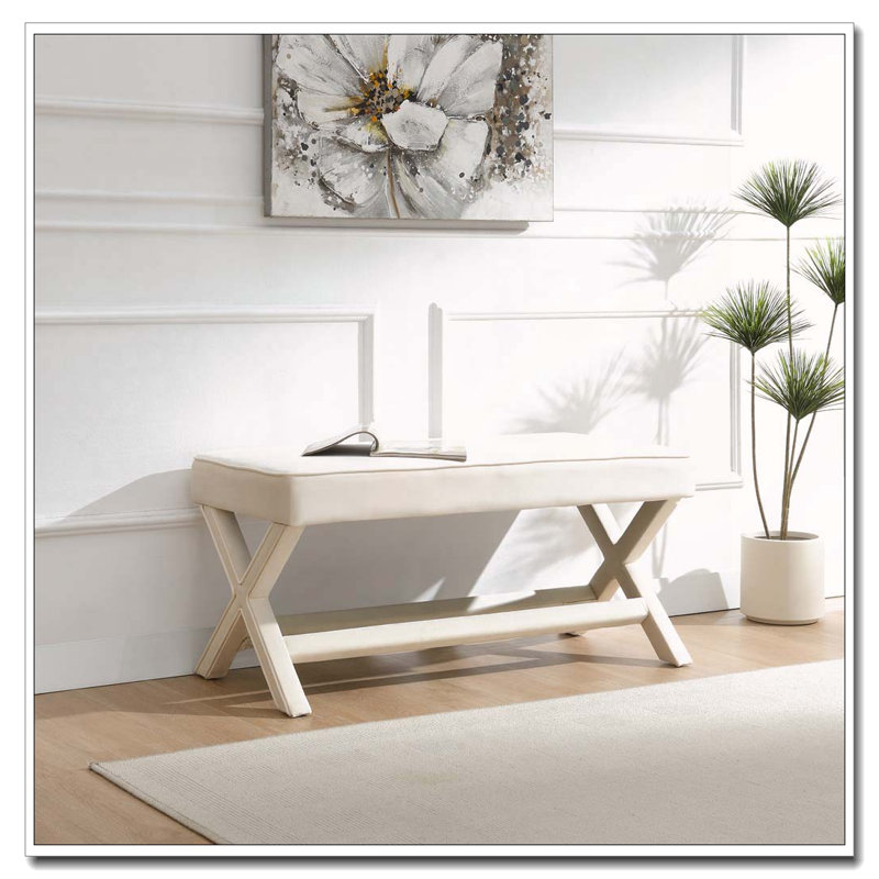 Banc revêtu de velours, Beige
