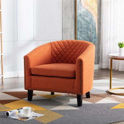 Barrel Chairs With Soft Padded Armrest, Club Chairs With Nailheads And Solid Wood Legs For Living Room Bedroom Waiting Room
