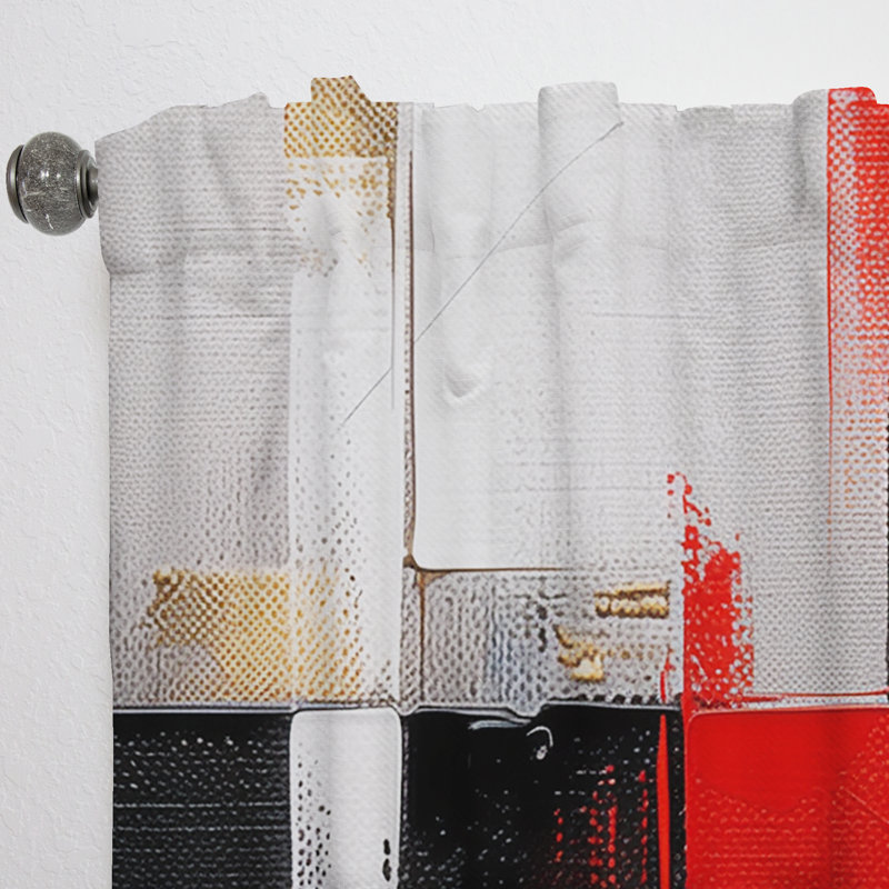 Red and Gold Cubic Abstract I - Cubism Curtain - Velvet Room Darkening - 1 Panel, 52" W x 84" L