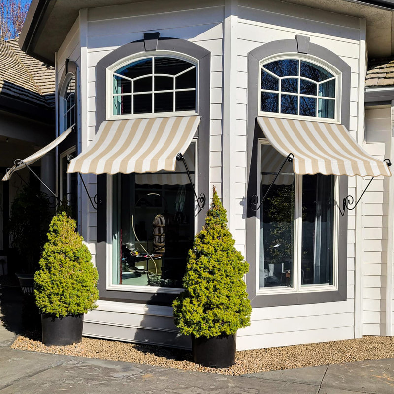 Store fixe Awntech Charleston, 255 cm x 91 cm x 91 cm, rayures lin/blanc, H 48 po x l 100,5 po x P 36 po