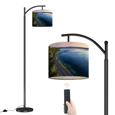 Lampe sur pied Arc avec abat-jour réglable Coastal Highway le long du lac Supérieur, lampe sur pied, péninsule supérieure, 3 couleurs, intensité variable, haut, avec interrupteur au pied pour la chambre à coucher