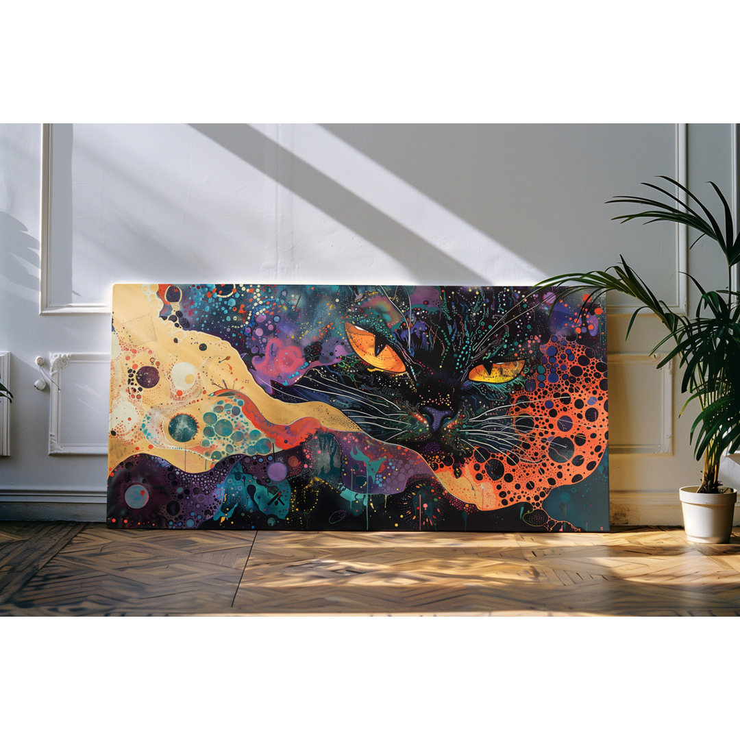 Wandbild 120x60cm Schwarze Katze Kunstvoll Katzenaugen Galaxie