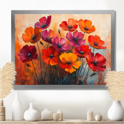 Jabryan orange dansant parmi les fleurs sauvages II - Art mural de fleurs sauvages pour le salon