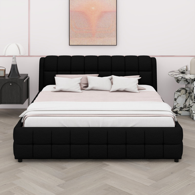 Lit plateforme tapissier Mid-Century, Noir