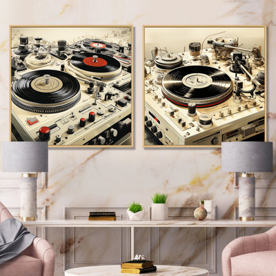 Vintage Vinyl Record Melody I - Turntables & Boom Boxes Wall Decor Set Of 2