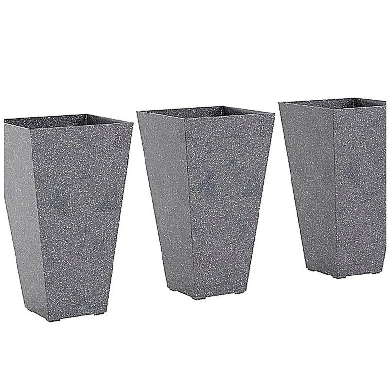 Set of 3 Tall Planters,Plastic Flower Pots, Gray