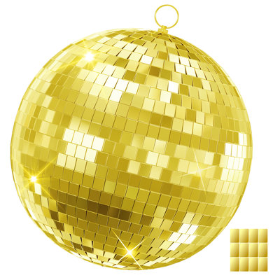 Boule disco, boule disco miroir 12 po / 16 po / 20 po pour décor de fête de club de fête en direct, boule à facettes avec anneau suspendu (Goden, rose)