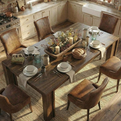 71" Farmhouse Dining Table for 6-8, Rectangular Kitchen Table with Wide H-Leg Frame