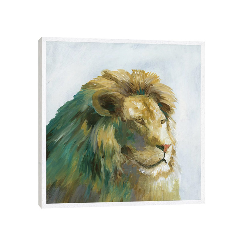 Jade Lion - Painting on Canvas, 66.04 cm H x 66.04 cm W, White Framed