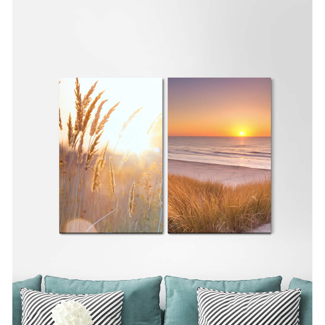 2-tlg. Leinwandbilder-Set - Fotografie „Beach Dunes Wheat Summer Sea Sunset Sunshine Relaxing”