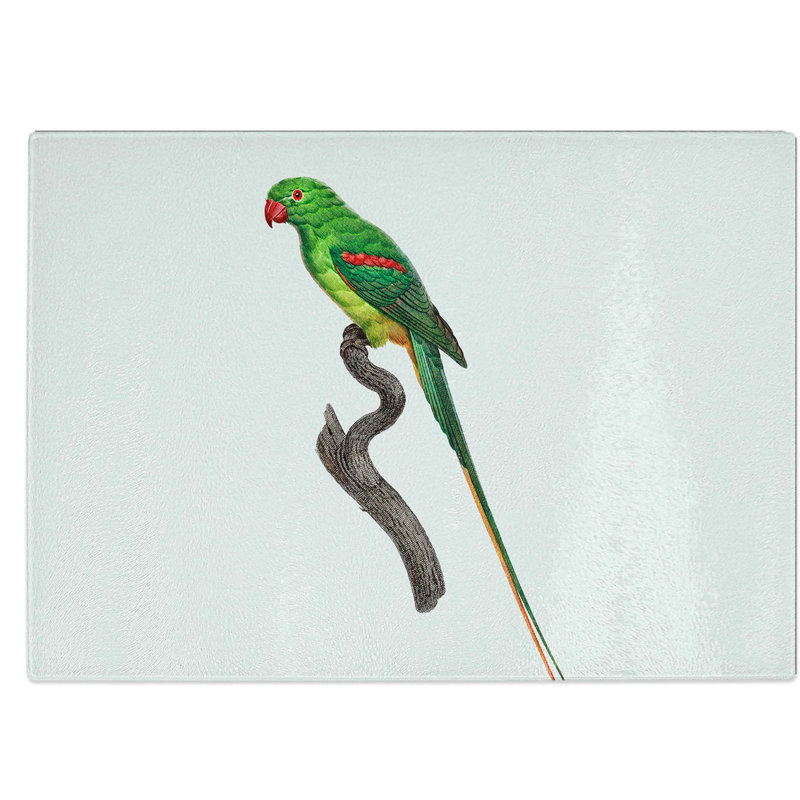 Tempered Glass Alexandrine Parakeet Chopping Board, 39 cm W x 28.5 cm L