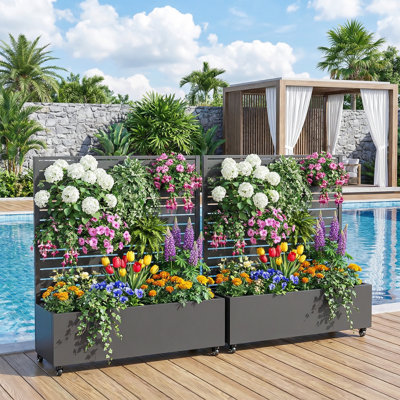 Lit de jardin extérieur surélevé en métal avec treillis