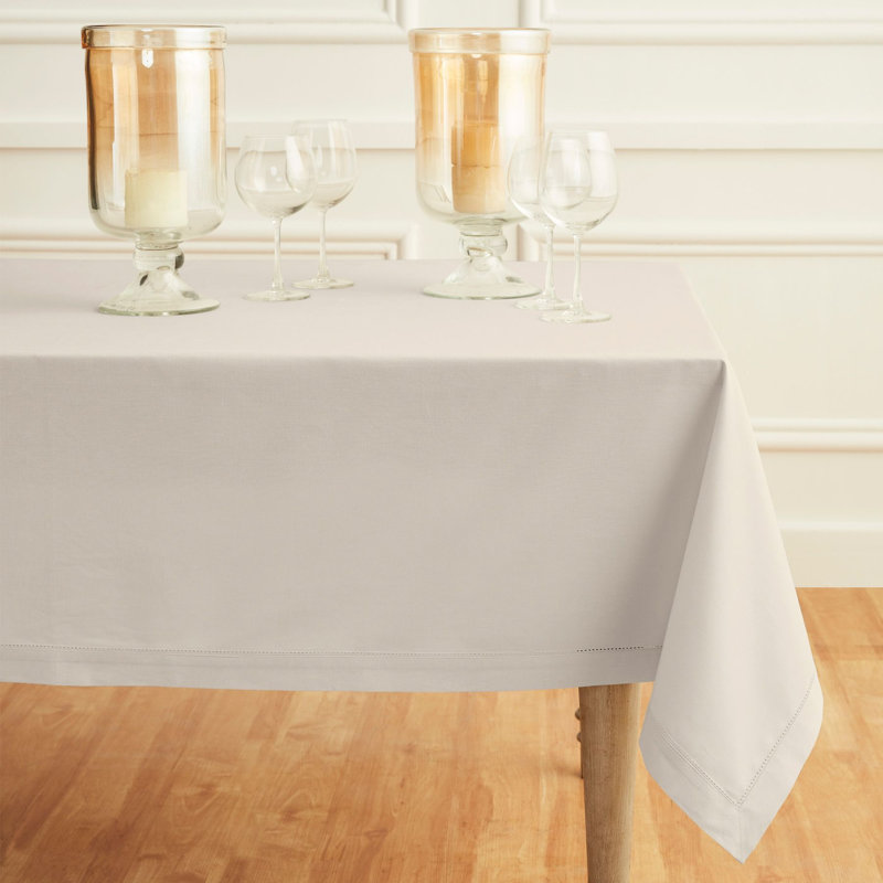 Cotton Linen Hemstitch Tablecloth, Linen, 104" x 60"