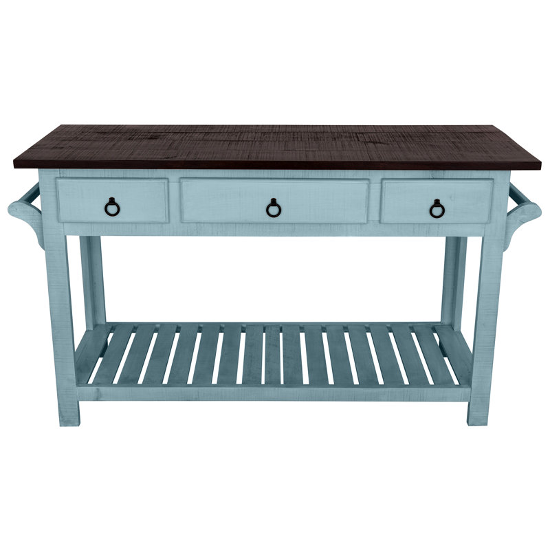 Sirenna Solid Wood Kitchen Island, Blue