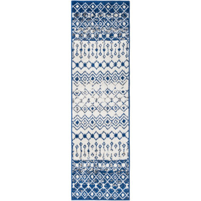 Tapis abstrait en polypropylène tissé à la machine Bradley-Joe en ivoire / bleu marine