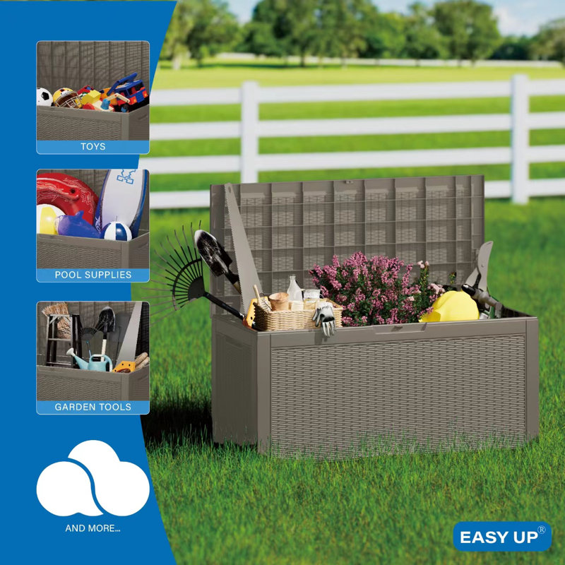 Emperic Design 100 Gallon Water Resistant Resin Lockable Deck Box, Brown
