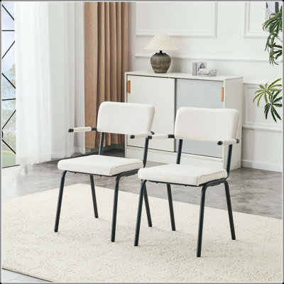 Set of 2 Hangable Velvet Dining Chairs with Hugging Armrests and Metal Legs