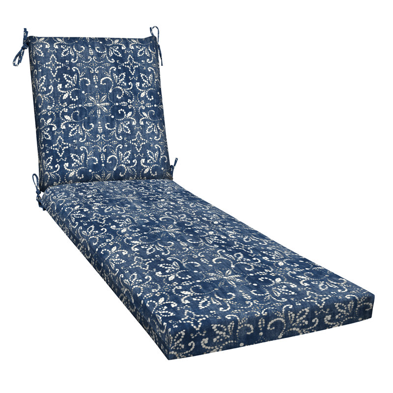 Meridian Outdoor Chaise Lounge Cushion – Weather-Resistant, Reversible, Plush Comfort, Blue Floral, 22.5" W x 45" D